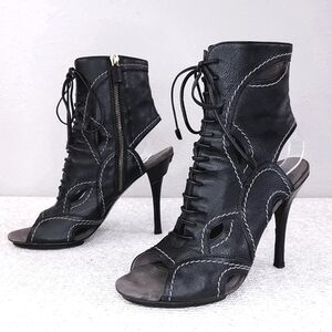 Behnaz Kanani Peep-Toe Cut-Out Stiletto Sandal Pumps Handmade ITALY